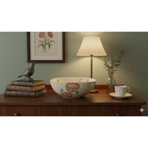 Vintage Artisan Hand Painted Pink Daisy Ceramic Serving Bowl Studio Pottery ALW